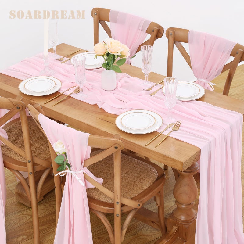 SoarDream Chiffon Table Runner 1 Piece 27x120 Inches Pink Rustic Sheer Fabric for Wedding Baby Shower Birthday Party Cake Table Decoration - Image 2